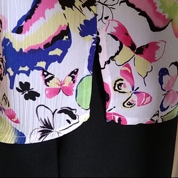 90's Alia Vintage Butterfly Blouse Sheer Short Sleeve Colorful Bold - Picture 5 of 7